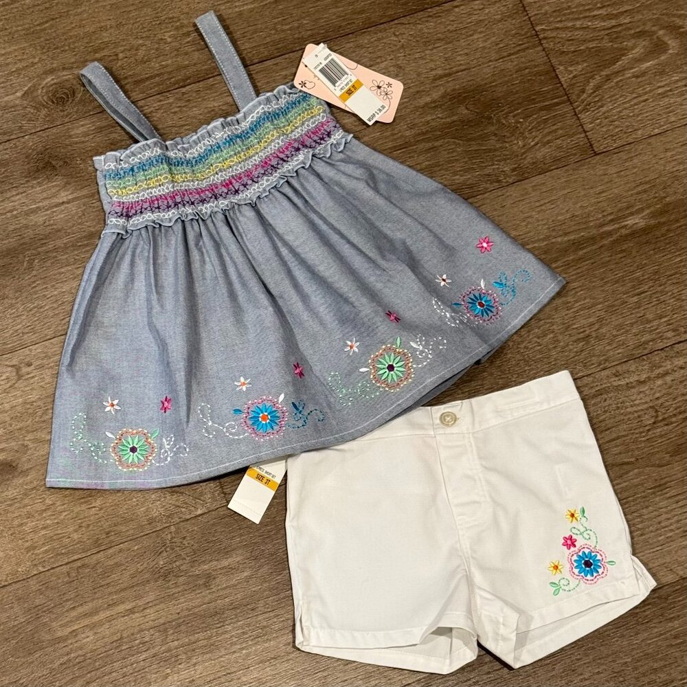 Toddler Girls KIDS HEADQUARTERS 2-Pc SHORTS Outfit Chambray Blue WHITE Halter